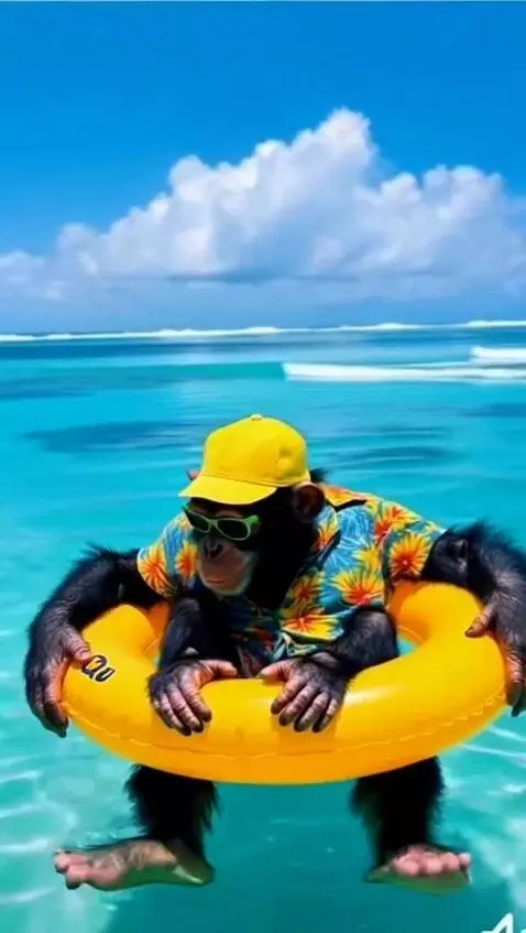 AI Video from prompt: Plutește ușor pe apă,maimuța zâmbind are un bend