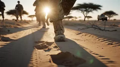 AI Video from prompt: A guy in camouflage uniform and combat boots is 