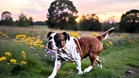 AI Video from prompt: My beautiful tri-color American Bully, Sunnie, b
