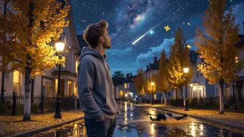 AI Video from prompt: Twilight, starry sky, a deserted street in a pro