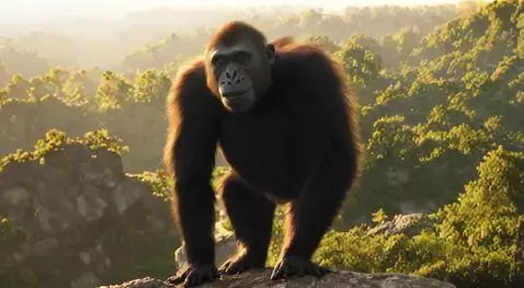 AI Video from prompt: Самец шимпанзе Цезарь: я Цезарь великий вождь ко