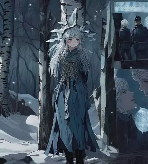 AI Video from prompt: Идет и мерцает снег, у девушки на березе, на лиц