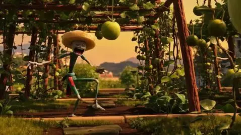 AI Video from prompt: ide shot: A goofy humanoid with exaggerated limb