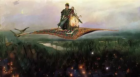 AI Video from prompt: The prince is flying on a magic carpet