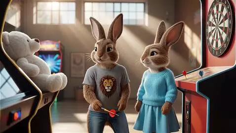 AI Video from prompt: Два милых пушистых зайца на задних лапах в тире.