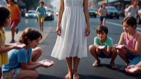 AI Video from prompt: A woman in a cotton dress stands in the middle o