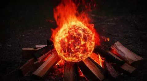 AI Video from prompt: Happy and excited ball of fire and flame sitting