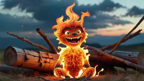 AI Video from prompt: Happy and excited ball of fire creature and flam