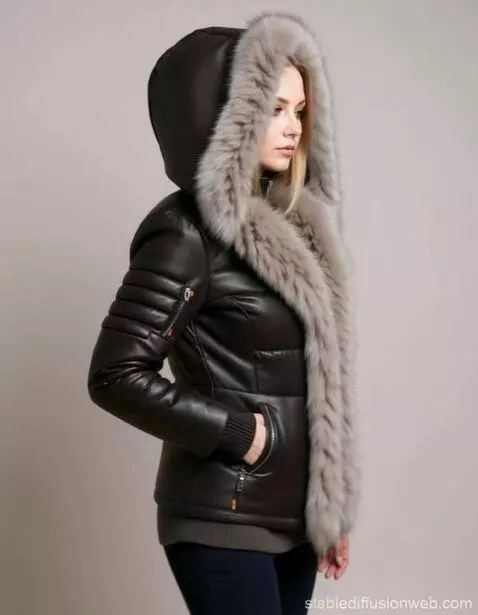 AI Video from prompt: Woman model is posing and demonstrating her hood