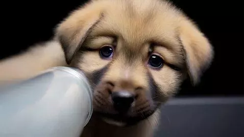 AI Video from prompt: A close up of a realistic puppy’s face looking i