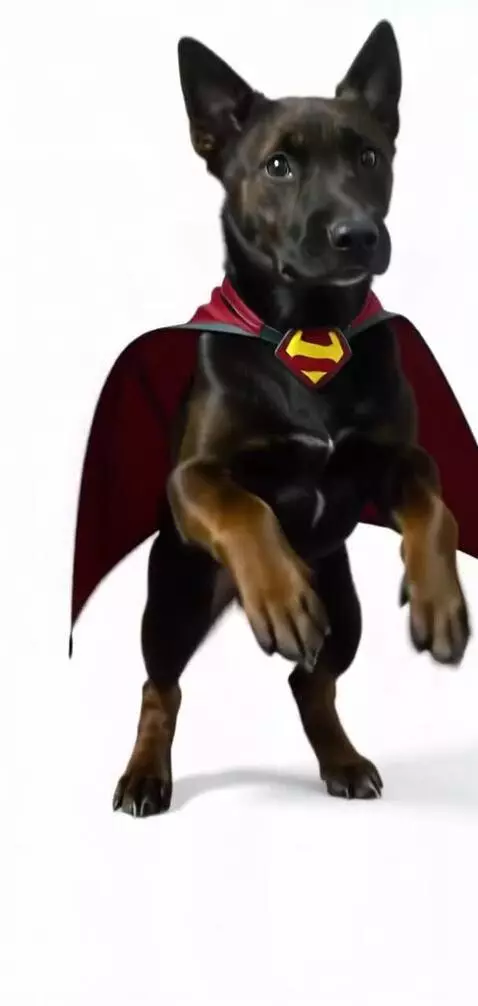 AI Video from prompt: The puppy is wearing a superhero cape, flying to
