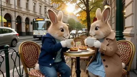 AI Video from prompt: Два милых пушистых зайца на задних лапах он в си