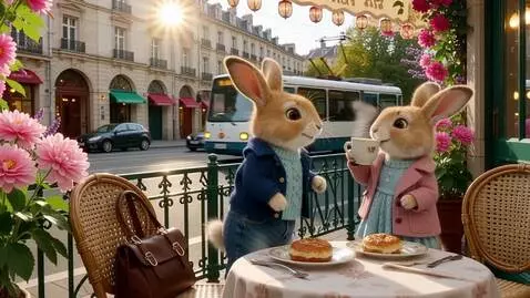 AI Video from prompt: Два милых пушистых зайца на задних лапах он в си