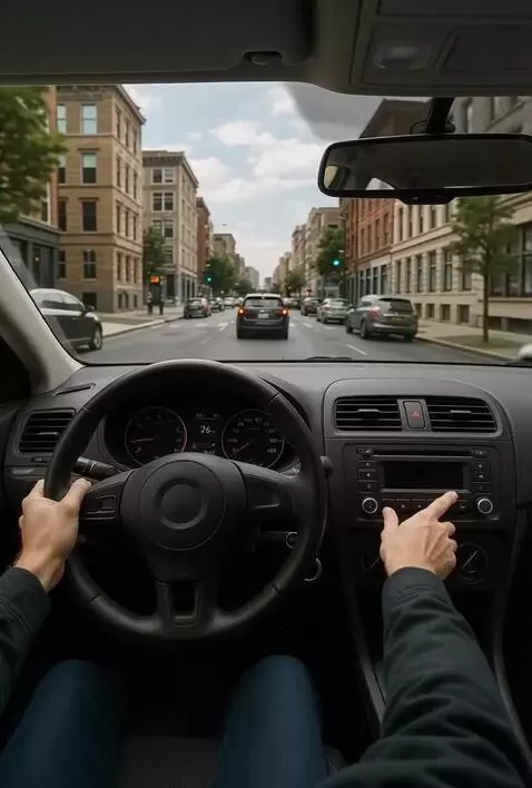 AI Video from prompt: Начинается дождь. Водитель ведет автомобиль на б