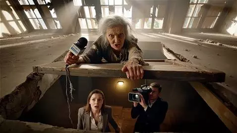 AI Video from prompt: Кинематографическая сцена старая бабка в лохмоть