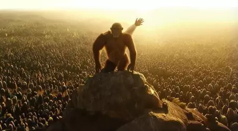 AI Video from prompt: самец шимпанзе цезарь стал богом дл всех колонии