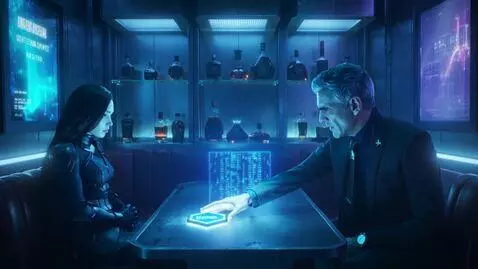 AI Video from prompt: A neon-lit cyberpunk bar, metallic walls with mo
