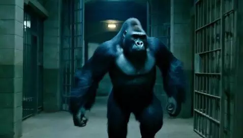 AI Video from prompt: A blue gorilla that tries to escape from jail