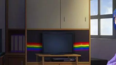 AI Video from prompt: anime girl with short blue hair and glasses beco