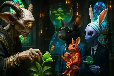 AI Video from prompt: Cyclops motions over flytrap. Flytrap eats flutt