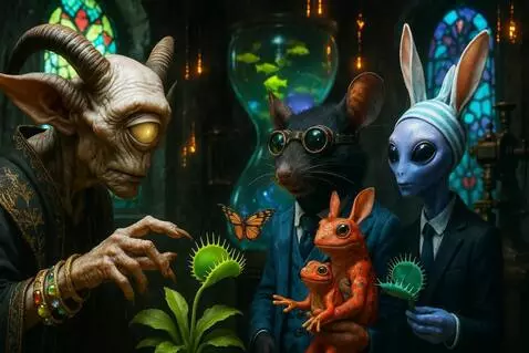 AI Video from prompt: Cyclops motions over flytrap. Flytrap eats flutt