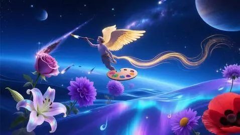AI Video from prompt: A wind artist soars through outer space, flappin
