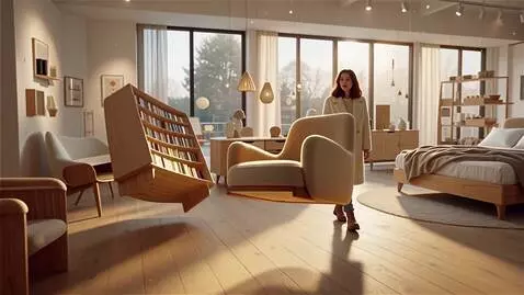 AI Video from prompt: A young woman enters a stylish, softly lit inter