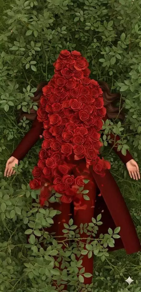 AI Video from prompt: Girl close her eyes and cry, roses start bloomin