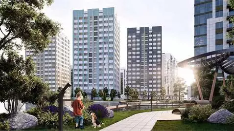 AI Video from prompt: A sunny residential courtyard, flooded with warm