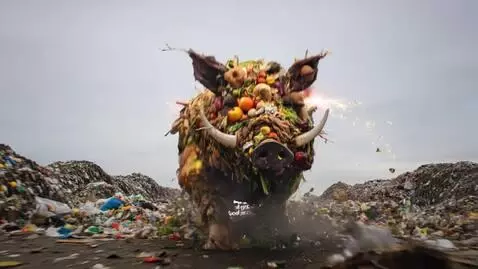 AI Video from prompt: NIGHT. A monstrous wild boar made entirely of ro