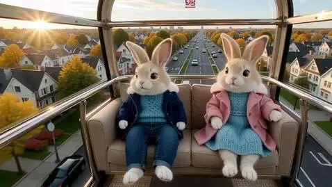 AI Video from prompt: Два милых пушистых зайца на задних лапах он в си