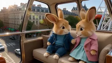 AI Video from prompt: 3д- Сьемка со стороны. Два милых пушистых зайца 