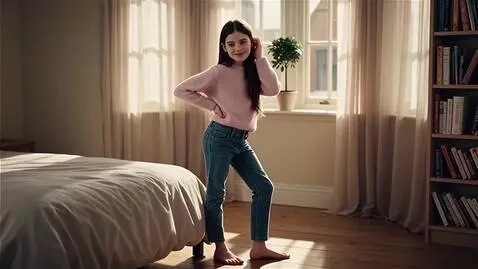 AI Video from prompt: petite, beautiful girl with skinny legs and stri