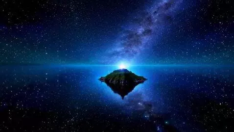 AI Video from prompt: The island floats in a starry cosmos, surreal, v