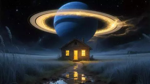 AI Video from prompt: Rings slowly revolve around the planet, the gras