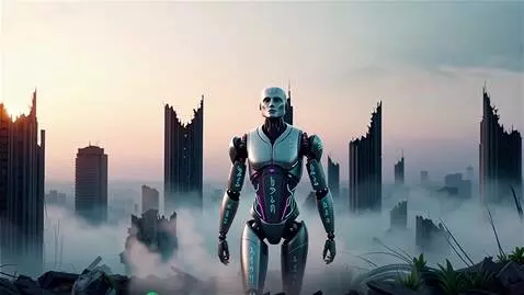 AI Video from prompt: Opening shot: A desolate cityscape at dawn, fog 