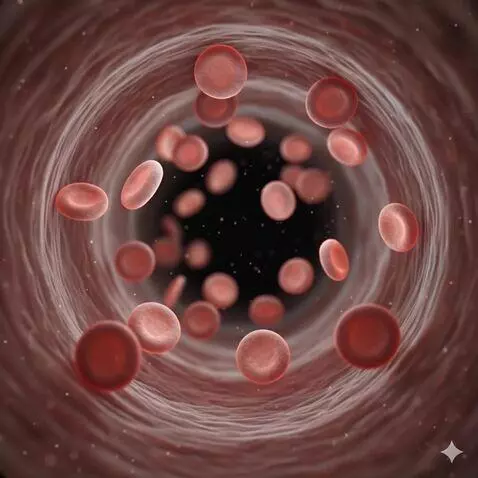 AI Video from prompt: Extreme close-up inside a blood vessel, semi-tra
