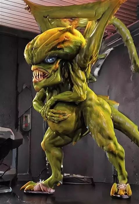 AI Video from prompt: The creature rubs her belly, licking her lips as