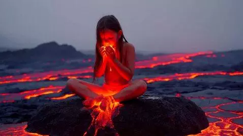 AI Video from prompt: "A brave young girl sitting on a rock in the mid