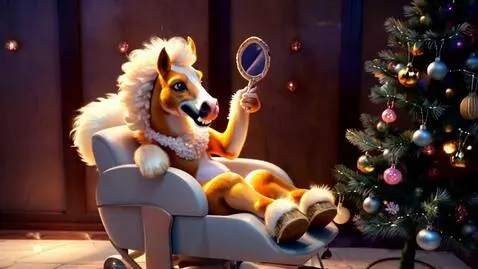 AI Video from prompt: Красивая весёлая бежевая лошадка с пушистой волн