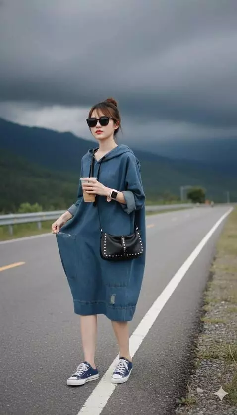 AI Video from prompt: Wanita itu berpose seperti model profesional den