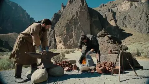 AI Video from prompt: Nomadic tribes set up a forge on Demerdzhi