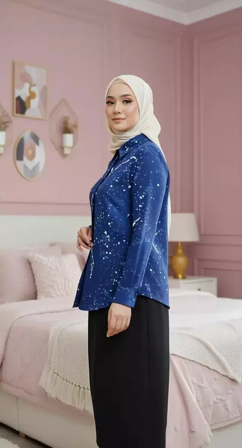 AI Video from prompt: A woman stands gracefully in a bedroom, slightly