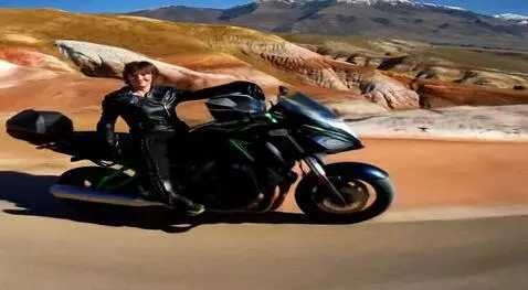 AI Video from prompt: The girl puts on a helmet and rides a motorcycle