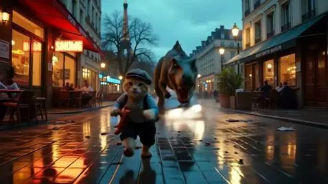 AI Video from prompt: Scene: Narrow, rain-soaked streets of Paris at d