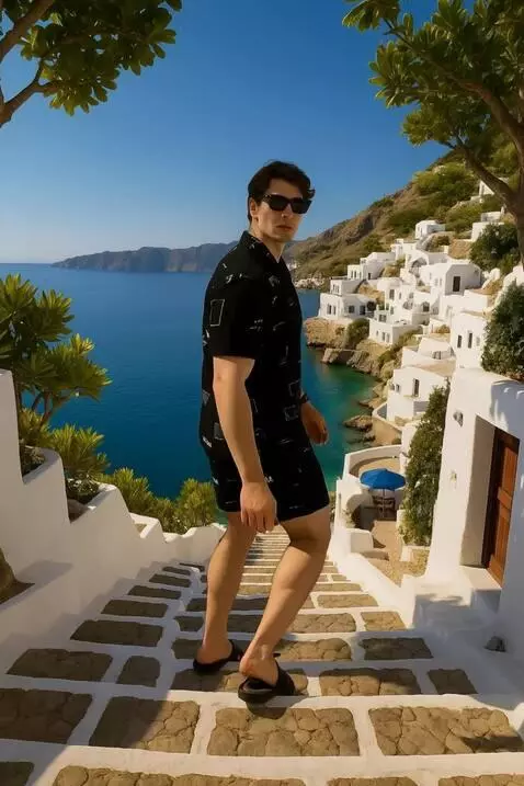 AI Video from prompt: Seorang pria sedang  mempromosikan baju dan cela