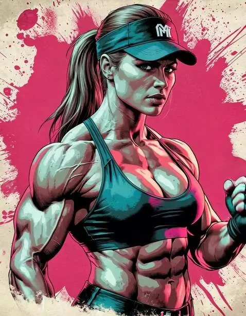 AI Video from prompt: Sonya Blade bodybuilder, flexing posing, breathi