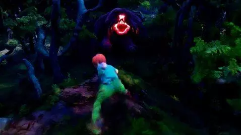 AI Video from prompt: A Roblox boy runs away from a monster in the for