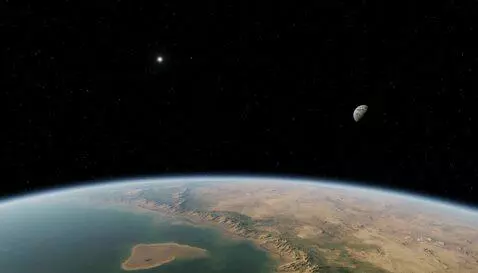 AI Video from prompt: Planet spins and little spaceship lands on its s