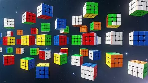 AI Video from prompt: an infinite number of rubiks cubes float through